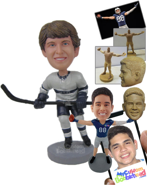 Attractive Ice Hockey Dude with His Hockey Sticks in Hand Personalized Bobblehead Attractive Ice Hockey Dude with His Hockey Sticks in Hand Personalized Bobblehead